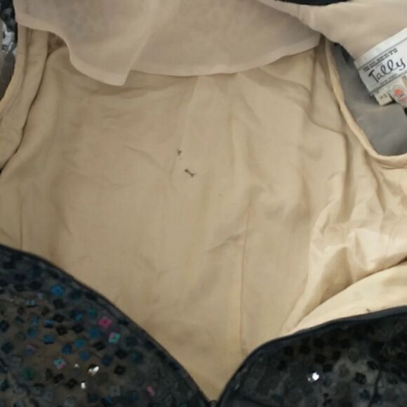 Vtg 60s Cocktail Dress Avant Garde Gilberts For Tally 10 M Satin Sequins Black - Picture 11 of 16